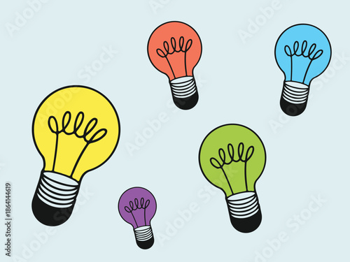 A bright vector illustration of a light bulb idea concept symbolizes innovation and creativity through a glowing glass lamp design representing electric power and business inspiration