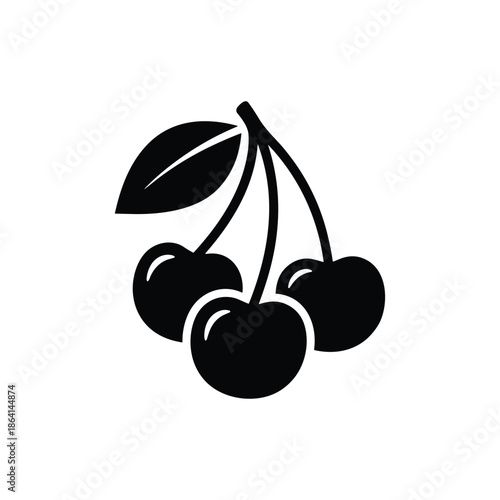 Simple black and white cherries illustration isolated on white background, Vector, illustration