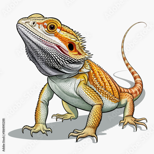 A beautifully illustrated bearded dragon lizard, showcasing its detailed features like vibrant colors and textures, emphasizing the beauty of reptiles in a captivating style.