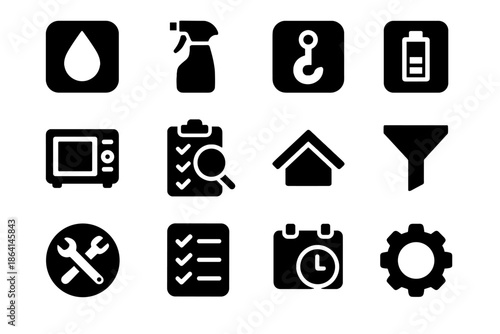 Maintenance no textures sterile task vector schedule household black icon set cells