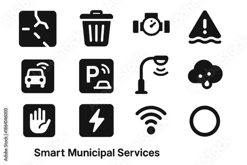 No city vector utility municipal aligned icon waste set alert flood smart