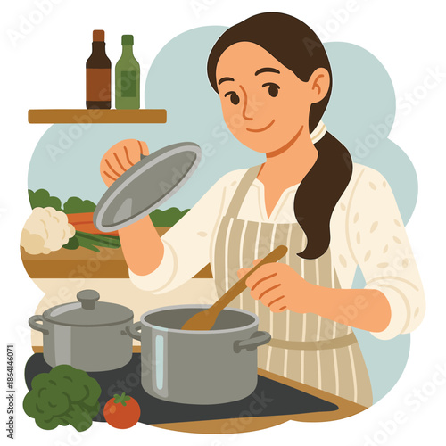 Woman cooking a meal in the kitchen