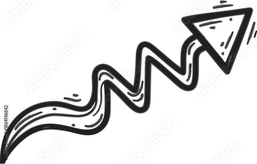 Emphasis doodle arrow icon. Quirky twist design with zigzag line, spring coil, and curved wave. Vector illustration eps