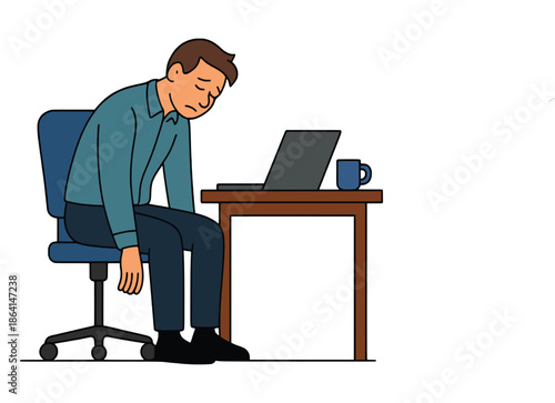 Work Fatigue Illustration – Slouched Office Worker at Desk