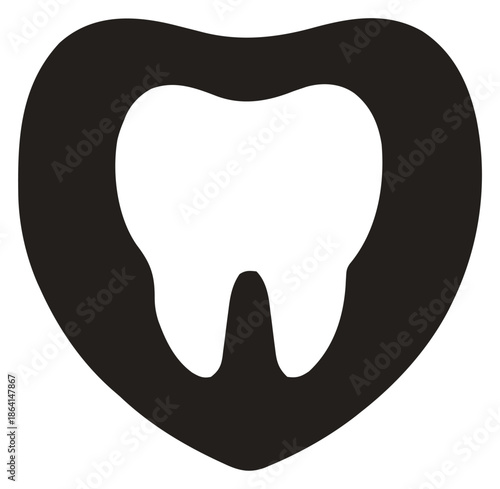 Black Heart Shape with White Tooth Inside.