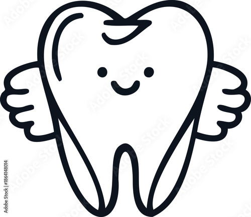 Cartoon Tooth Character Smiling with Arms.
