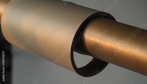 Closeup of a copper pipe with a brown insulating material wrapped around it highlighting industrial materials and construction elements.
