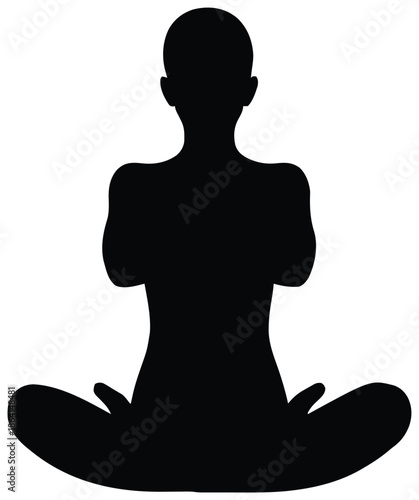 Silhouette of Person Meditating in Lotus Position.