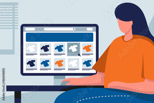 a boy is choosing clothes in an online shop