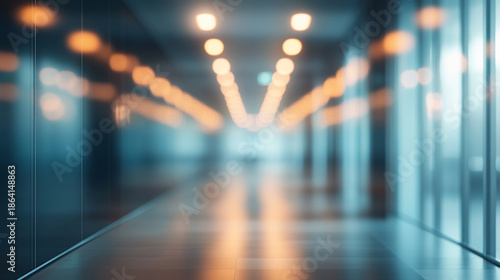 Blurred empty office interior, evoking haunting stillness and solitude, with soft light bokeh, ideal for abstract, corporate, or design-focused visuals