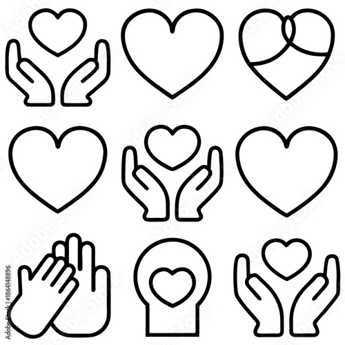 Hands and hearts illustration isolated on transparent background