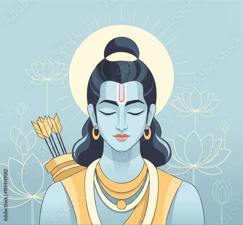 Lord Rama Hindu God Vector Illustration Religious Poster Art