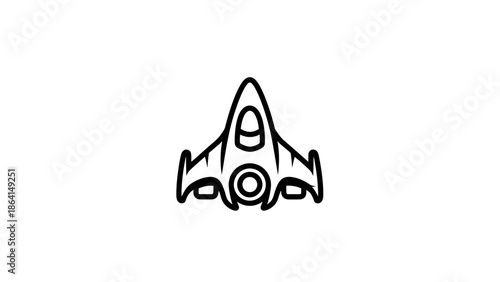 Outline of a Stylized Spaceship or Shuttle for Space Exploration on Isolated White Background