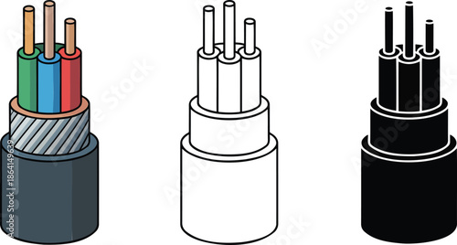 Electrical cable silhouette & Outline and illustration set isolated on transparent background