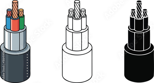 Electrical cable silhouette & Outline and illustration set isolated on transparent background