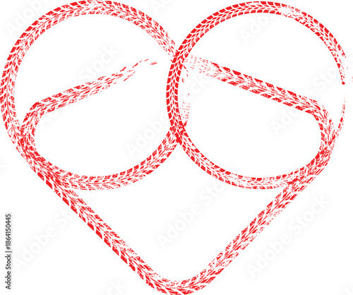 Tire tracks in heart form. Car thread silhouette. Vector illustration.
