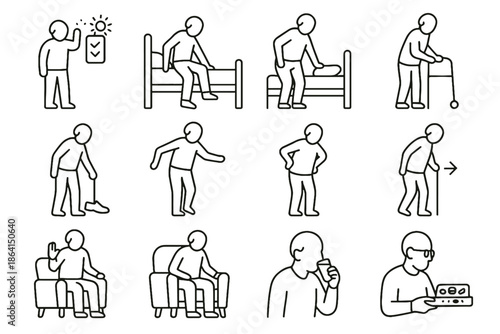 Walking completion safety vector routine cue bedside icon ready reminder tray elderly