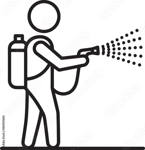 Person spraying disinfectant line art icon sanitizer