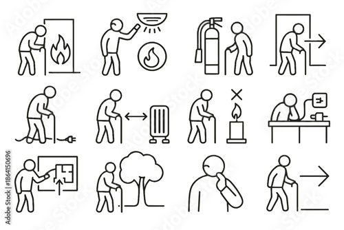 Fire evacuation elderly vector safety safe clear icon no point extinguisher