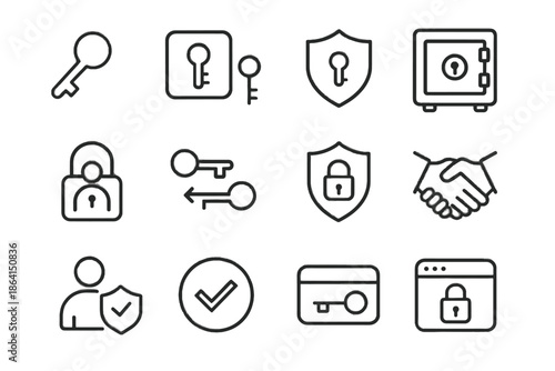 Encrypted cryptography passwordless cryptographic identity icon vector vault key establishment set secure