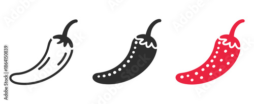 Chili icon on white background, featuring a simple vector chili pepper for cooking