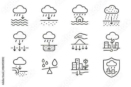 Icon discharge controlled mitigation zone adaptation rainwater vector icons climate urban runoff