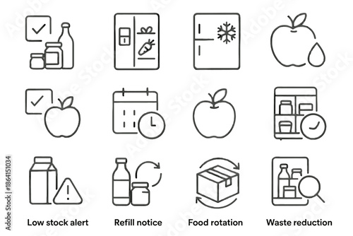 Grocery freezer item reduction icon low balance smart stock date vector fridge