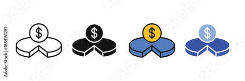 Financial pie chart icon set. money distribution, investment, and market share symbol. vector illustration