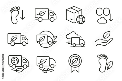 Transport icons packaging awareness reduced sustainable vector green emission delivery impact low