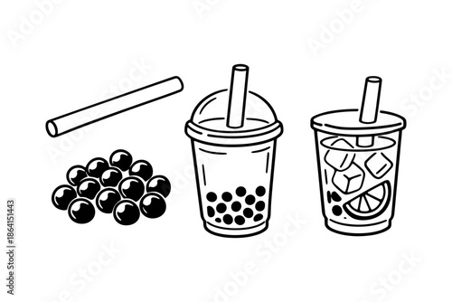 Bubble tea line art: minimalistic design featuring popular beverage with tapioca pearls
