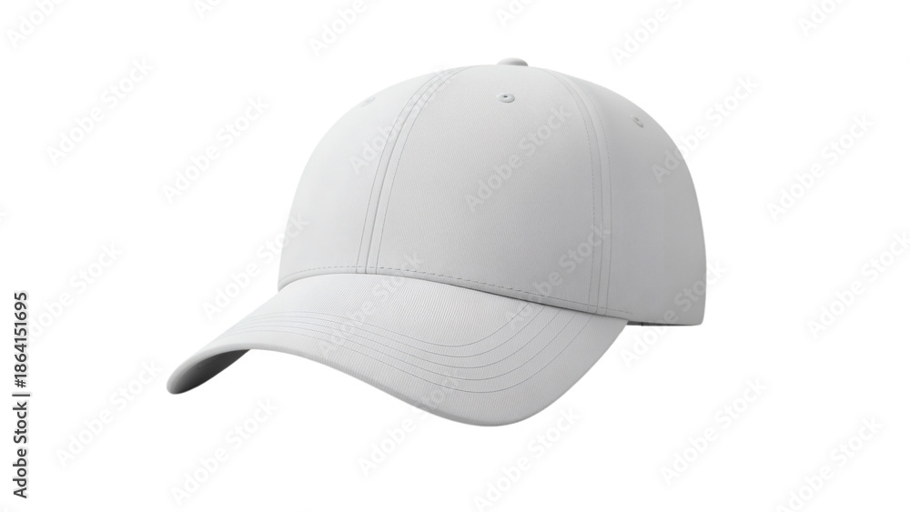 Fototapeta premium A 3D render of a simple, blank white baseball cap, isolated against a dark background, showcasing its shape