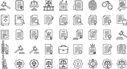 Legal and Justice Icon Set for Law and Court gavel