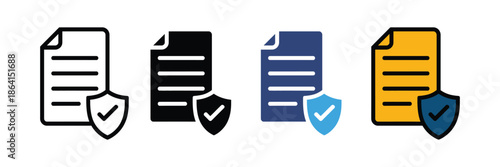 Secure document icon set. file protection, privacy, and verified content assurance icon. vector illustration