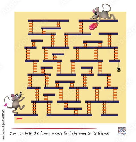 Best labyrinths. Can you help the funny mouse find the way to its friend? Logic puzzle game with ladders. Brain teaser book. Educational page. Kids activity sheet. Hand drawn vector illustration.