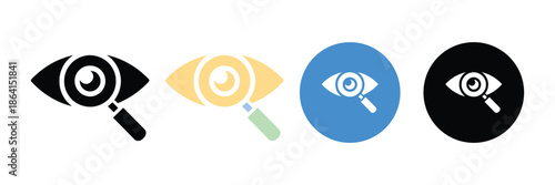 Visual search and explore concept with eye and magnifying glass icon set. Investigation symbol. vector illustration