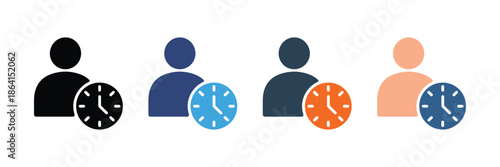 User profile with clock icon set. time management and activity tracking symbol. vector illustration