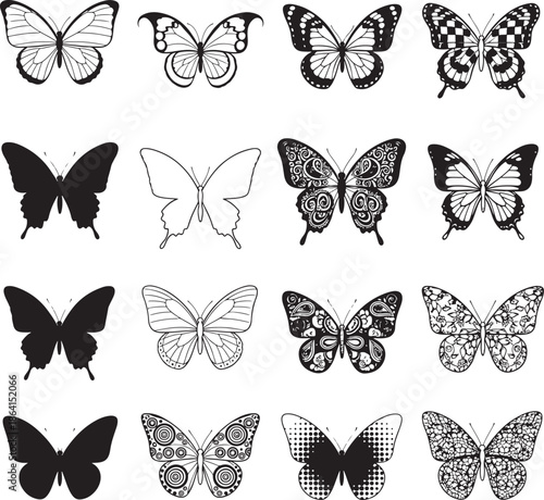 Butterfly illustrations in various styles insect nature