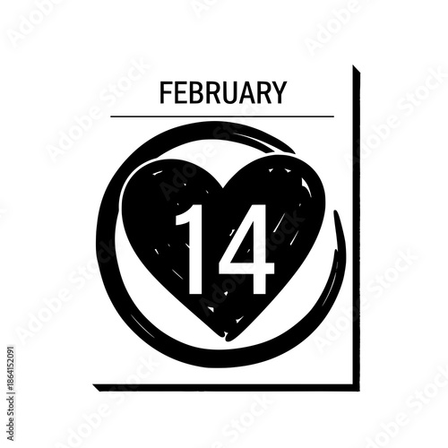 14 February Valentine calendar page with pink heart vector