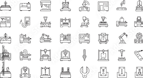 Industrial machinery and manufacturing equipment icons