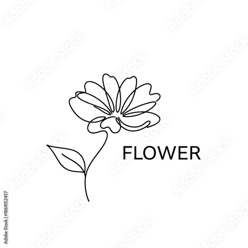 Minimalist Continuous Line Art Drawing of a Single Blooming Flower with Stem and Leaf Elegant Simplicity for Design