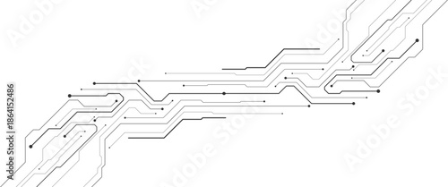 Vector white circuit digital background with technology circuit board texture banner png design..