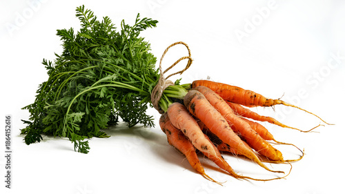 Freshly harvested carrots with green tops isolated on transparent background, isolated on white background