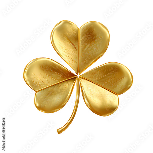 A golden four leaf clover isolated on a black background representing luck