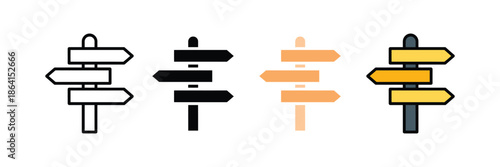 Navigational direction signpost icons set. paths and choices symbol. vector illustration