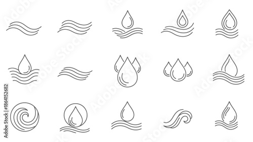 Water Drop and Wave Symbol Collection Fluid Element Icons