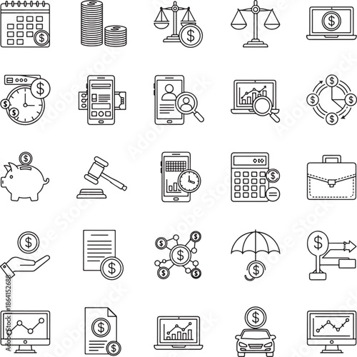 Financial and business icons with dollar symbols finance