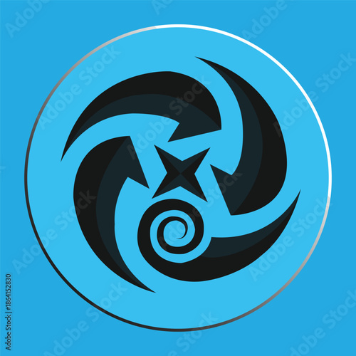 Abstract Circular Vector Logo with Blue Gradient and Black Swirl Elements
