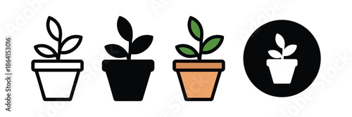 Potted plant icon set. vector illustration