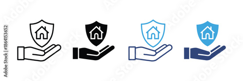 Home insurance and property protection icon set.  Home security and care symbol. vector illustration
