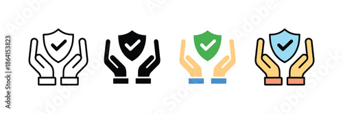 Hands holding a shield with a checkmark icon. comprehensive security and protection symbol. vector illustration